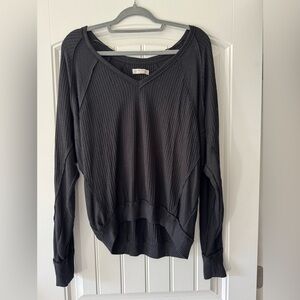 We The Free Black V-Neck Long Sleeve Oversized Top